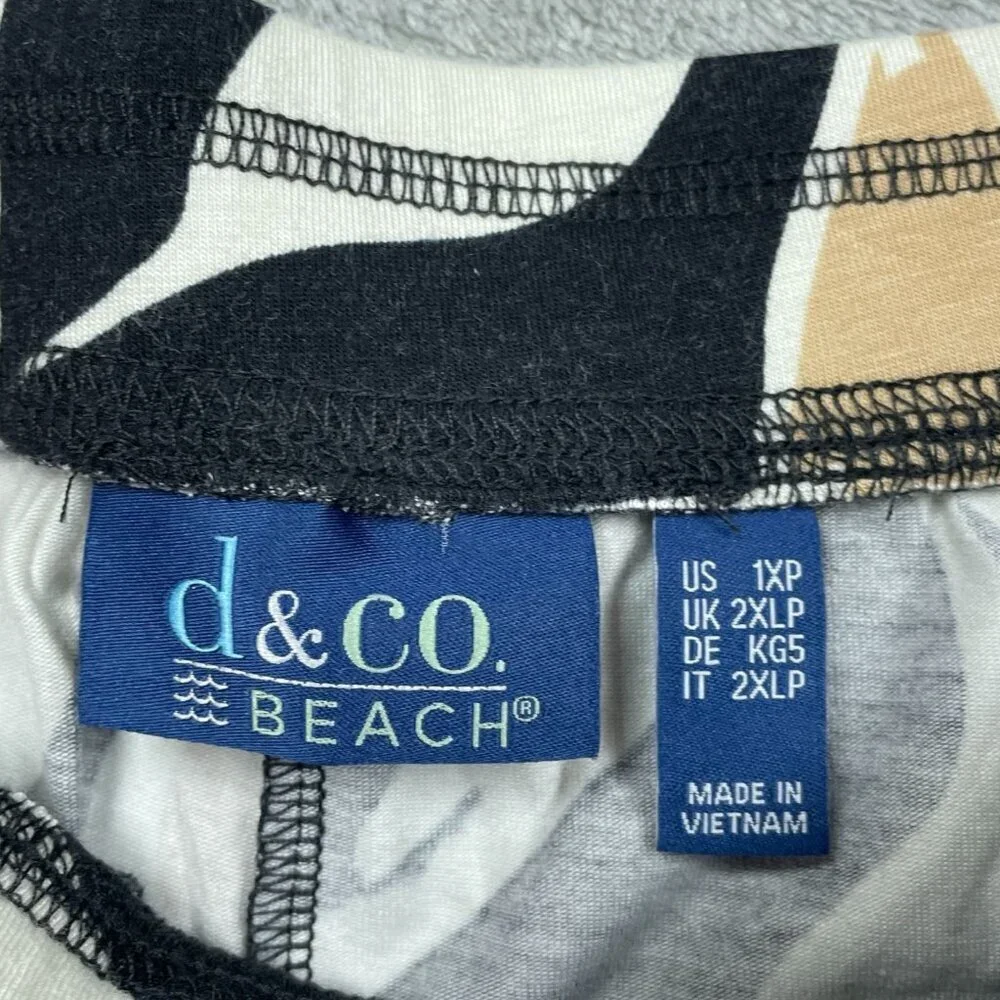 D&Co Beach Womens Leaf Print Capri Pants Black & Beige Size 1XP a1555 - Picture 5 of 9